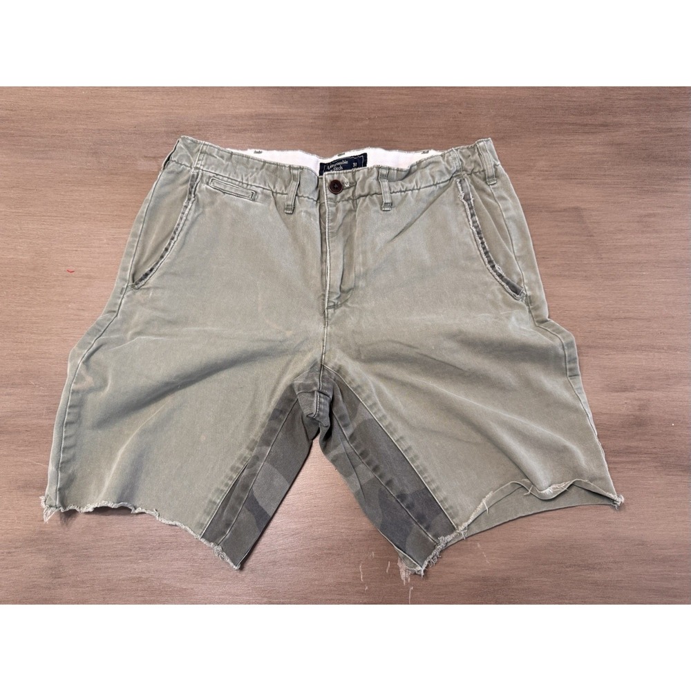 Vintage Abercrombie & Fitch Mens 31 Olive Chino Shorts Camo Distressed Raw Hem